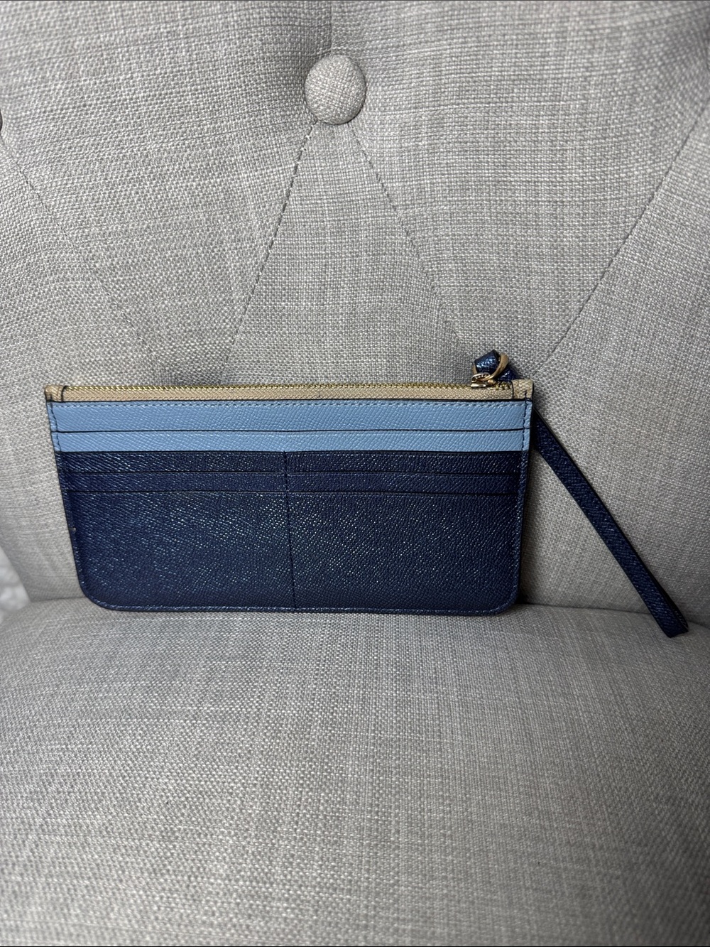Coach Beige Signature Wristlet with Light Blue Pocket - Picture 2 of 7
